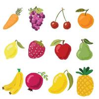frutas e vegetais coloridos na mão plana desenhar coleção de estilo ilustração de vetores eps10