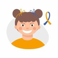 21 de março é o Dia Mundial da Conscientização da Síndrome de Down. menina com doença genética. trissomia 21. vetor