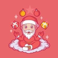 meditando a ilustração vetorial de personagem de Papai Noel. férias, meditação, conceito de design engraçado. vetor