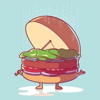 hambúrguer usa o topo como uma ilustração vetorial de guarda-chuva. natureza, comida, conceito de design engraçado. vetor