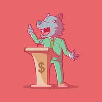 ilustração em vetor personagem lobo político. dinheiro, política, conceito de design de corrupção.