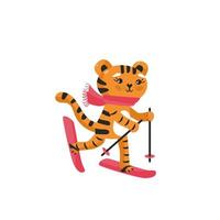 personagem de tigre fofo patinando. ilustração vetorial de Natal. cartão postal engraçado com símbolo animal do ano. vetor