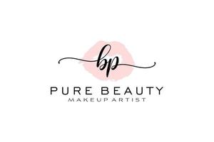 design de logotipo pré-fabricado de lábios de aquarela bp inicial, logotipo para marca de negócios de maquiador, design de logotipo de boutique de beleza blush, logotipo de caligrafia com modelo criativo. vetor