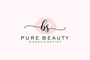 design de logotipo pré-fabricado de lábios em aquarela inicial bs, logotipo para marca de negócios de maquiador, design de logotipo de boutique de beleza blush, logotipo de caligrafia com modelo criativo. vetor