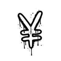 ícone de moeda de iene e yuan no estilo grunge urbano de graffiti. símbolo de arte steet spray preto da moeda oriental com manchas isoladas no fundo branco. ilustração em vetor texturizado pulverizado.