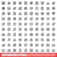 Conjunto de 100 ícones de padaria, estilo de contorno vetor