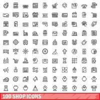 conjunto de 100 ícones de loja, estilo de contorno vetor