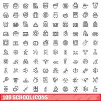conjunto de 100 ícones de escola, estilo de contorno vetor