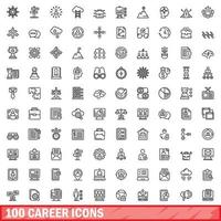 conjunto de 100 ícones de carreira, estilo de estrutura de tópicos vetor