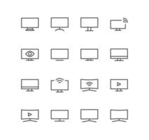 conjunto de ícones de monitor e computador, dispositivo, tela, laptop, telefone, pc e vetores de variedade linear.