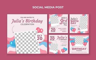 modelo de postagem de mídia social de comemoração de aniversário infantil. adequado para convite de aniversário infantil ou qualquer outro evento infantil