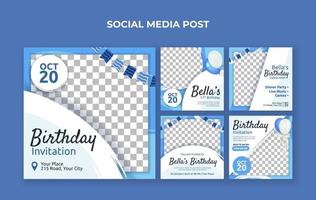 modelo de postagem de mídia social de convite de aniversário. adequado para festa de aniversário, festa de casamento e evento de aniversário vetor