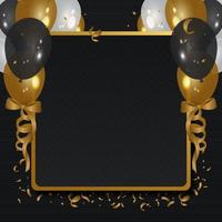 moldura dourada com balões e fitas. adequado para festa de aniversário, festa de casamento e evento de aniversário vetor