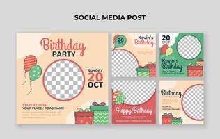modelo de postagem de mídia social de festa de aniversário infantil. adequado para convite de aniversário infantil ou qualquer outro evento infantil vetor