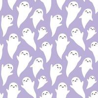 bonito padrão de fantasmas voadores em um fundo roxo claro. repetição de padrão sem emenda de fantasma de halloween pastel violeta. vetor