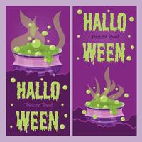 banner de halloween com caldeirão de bruxa e vetor de ilustração de líquido verde