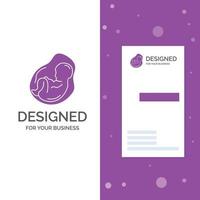 logotipo de negócios para bebê. gravidez. grávida. obstetrícia. feto. modelo de cartão de .visiting de negócios roxo vertical. ilustração vetorial de fundo criativo vetor