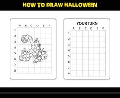 como desenhar halloween para crianças. página de colorir de habilidade de desenho de halloween para crianças. vetor