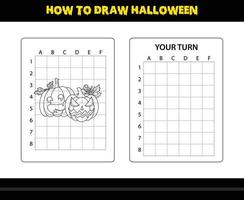 como desenhar halloween para crianças. página de colorir de habilidade de desenho de halloween para crianças. vetor