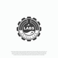 garrafa e equipamento de laboratórios de crachá simples retrô moderno para laboratórios, laboratório ou vetor de design de logotipo químico