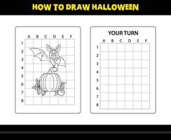 como desenhar halloween para crianças. página de colorir de habilidade de desenho de halloween para crianças. vetor