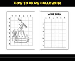 como desenhar halloween para crianças. página de colorir de habilidade de desenho de halloween para crianças. vetor