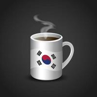 bandeira da coreia do sul impressa na xícara de café quente vetor