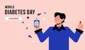 fundo do dia mundial do diabetes, medidor de teste de glicose no sangue e conceito de produção de insulina vetor