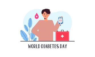 fundo do dia mundial do diabetes, medidor de teste de glicose no sangue e conceito de produção de insulina vetor