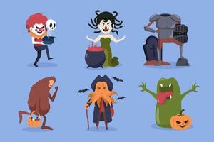 coleção de personagens de halloween. palhaço, medusa, bigfoot, ilustração de personagem monstro vetor