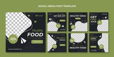 modelo de postagem de mídia social de comida saudável. banner de comida para restaurante e café vetor