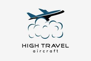 design de logotipo de avião, ilustração vetorial de viagens de negócios de turismo. ícone de avião com ícone de nuvem no conceito criativo vetor