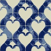 vetor de padrão de azulejos italianos sem costura azulejo português azul e branco com lareira de amor