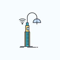 luzes. rua. Wi-fi. inteligente. ícone plano de tecnologia. sinal verde e amarelo e símbolos para site e aplicativo móvel. ilustração vetorial vetor