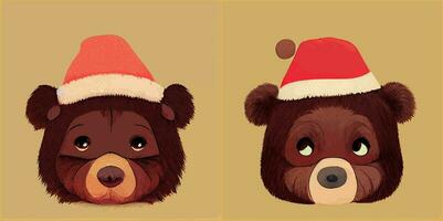 desenho de ilustração de urso fofo com chapéu de papai noel na mão desenhar estilo bom para cartão de natal vetor