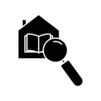 ilustração de ícone de glifo de casa e livro com pesquisa. ilustração de ícone relacionada à biblioteca, educação. design vetorial simples editável. vetor