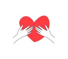mãos segurando um coração - ilustração vetorial isolar. conceito para dar coração e amor. ícone de dia dos namorados. coração nas mãos - saúde vetor