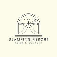 glamping com design de ilustração de modelo de logotipo de vetor de arte de linha de emblema, camping, conceito de logotipo de barraca