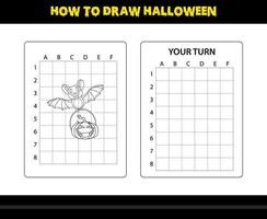 como desenhar halloween para crianças. página de colorir de habilidade de desenho de halloween para crianças. vetor