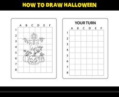 como desenhar halloween para crianças. página de colorir de habilidade de desenho de halloween para crianças. vetor