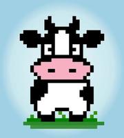 pixel de 8 bits de vaca. animais para ativos de jogos em ilustrações vetoriais. vaca em ponto cruz vetor