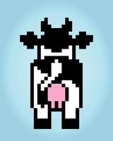 pixel de 8 bits de vaca. animais para ativos de jogos em ilustrações vetoriais. vaca em ponto cruz vetor