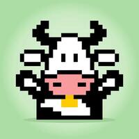 pixel de 8 bits de vaca feliz. animais para ativos de jogos em ilustrações vetoriais. vaca em ponto cruz vetor