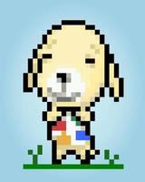 Personagem de cachorro de pixel de 8 bits. animais em ilustrações vetoriais. vetor