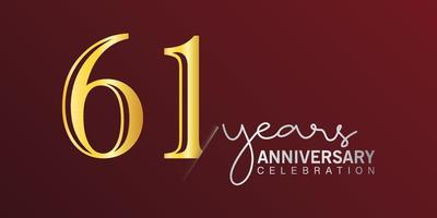 61º aniversário celebração logotipo número cor de ouro com fundo de cor vermelha. aniversário de vetor para celebração, cartão de convite e cartão de felicitações