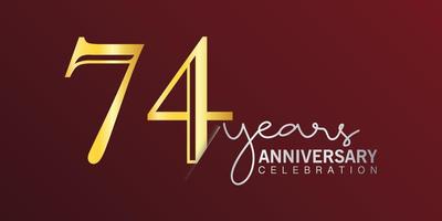 74º aniversário celebração logotipo número cor de ouro com fundo de cor vermelha. aniversário de vetor para celebração, cartão de convite e cartão de felicitações