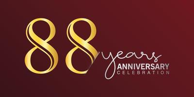 88º aniversário celebração logotipo número cor de ouro com fundo de cor vermelha. aniversário de vetor para celebração, cartão de convite e cartão de felicitações