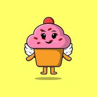 personagem de cupcake de desenho bonito usando asas vetor