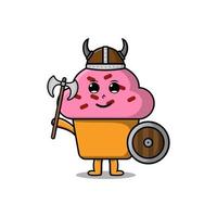 bonito cupcake de desenho animado pirata viking segurando o martelo vetor