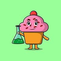 cupcake de personagem de mascote de desenho bonito como cientista vetor